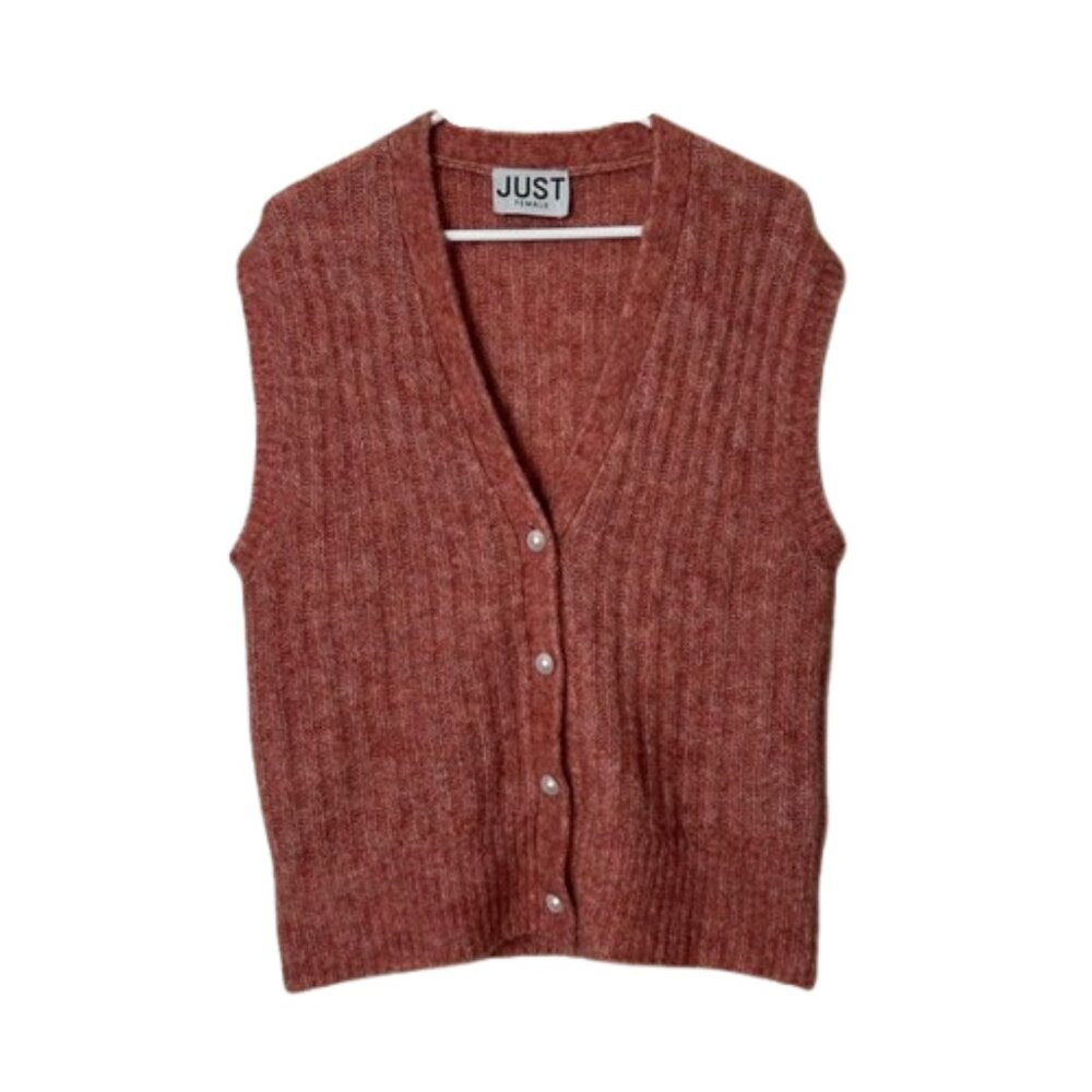 Just female lytt knit sweater vest mohair wool blend pearl button M